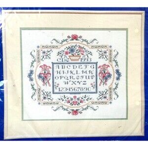 J & P Coats ABC Sampler Counted Cross Stitch Kit - Floral with Personalization